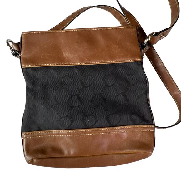 Chaps Small Crossbody Bag Adjustable Buckle Strap 3 Compartments Brown Black - Picture 4 of 11